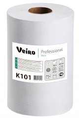 Полотенца бумажные Veiro Professional Basic K101, 1-слойные, белые, 180 метров, 6 рулонов в упаковке