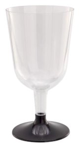 Бокал для вина одноразовый 200 мл со съемной черной ножкой, прозрачный, PS, 6 штук