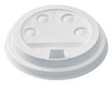 Крышка для стакана, диаметр 90 мм, белая, с носиком, с кнопками, полипропилен