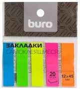 Закладки клейкие Buro пластиковые, 12х45 мм, 5 цветов по 20 листов
