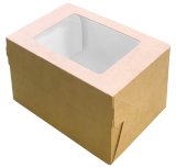 Коробка для пирожных с прозрачным окном Оригамо 150х100х85 мм, крафт, быстросборная, склеенная, 175 штук 