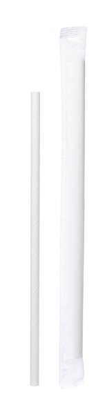 Трубочка бумажная, без изгиба, диаметр 6 мм, 197 мм, белая, в индивидуальной бумажной упаковке, 250 штук