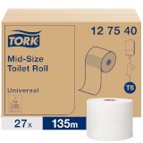 Туалетная бумага Tork Mid-size Universal T6, 1-слойная, белая, 135 метров, 27 рулонов в упаковке