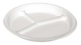 Тарелка пластиковая, диаметр 205 мм, 3-секционная, белая PS, 100 штук