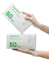 Перчатки виниловые Optiline, размер S, смотровые медицинские, не стерильные, неопудренные, 100 шт. в упаковке.