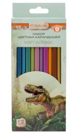 Карандаши цветные ПандаРог Мир Динозавров, 12 цветов, деревянные, трехгранные