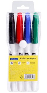 Набор маркеров для белых магнитно-маркерных досок, 4 цвета, пулевидный, 3 мм