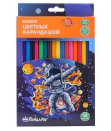 Карандаши цветные ПандаРог Космический Серфер, 18 цветов, пластиковые, шестигранные