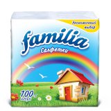 Салфетки бумажные Familia, 1-слойные, 24х24 см, 100 штук в упаковке