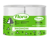 Туалетная бумага Flora, 2-слойная, белая, 4 рулона в упаковке