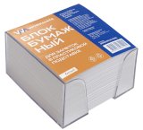 Бумажный блок в прозрачной пластиковой подставке 90х90х50 мм, офсет, в термопленке, белый