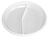 Тарелка одноразовая пластиковая 2-секционная, диаметр 205 мм, белая, PS, в упаковке 100 штук, в коробке 2000 штук 