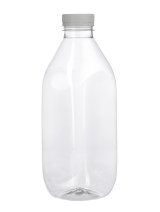 Бутылка ПЭТ квадратная с крышкой, 1000 мл, широкое горло 38 мм, прозрачная, 50 штук в упаковке