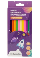 Карандаши цветные ПандаРог Космос, 12 штук, 24 цвета, деревянные, шестигранные, двусторонние