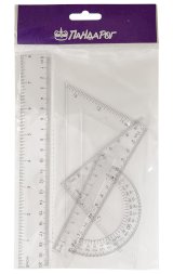 Набор чертежный ПандаРог, 4 предмета: линейка 20 см, 2 треугольника, транспортир, прозрачный