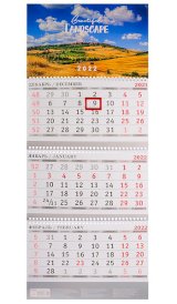 Календарь 2022 г. квартальный "Красивый Ландшафт", целл.картон, 3х-греб, 3х-блочный, с бегунком