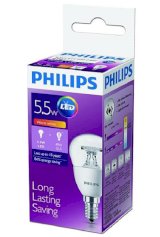 Лампа светодиодная Philips, сферическая, 5.5Вт E14 2700k, теплый белый свет