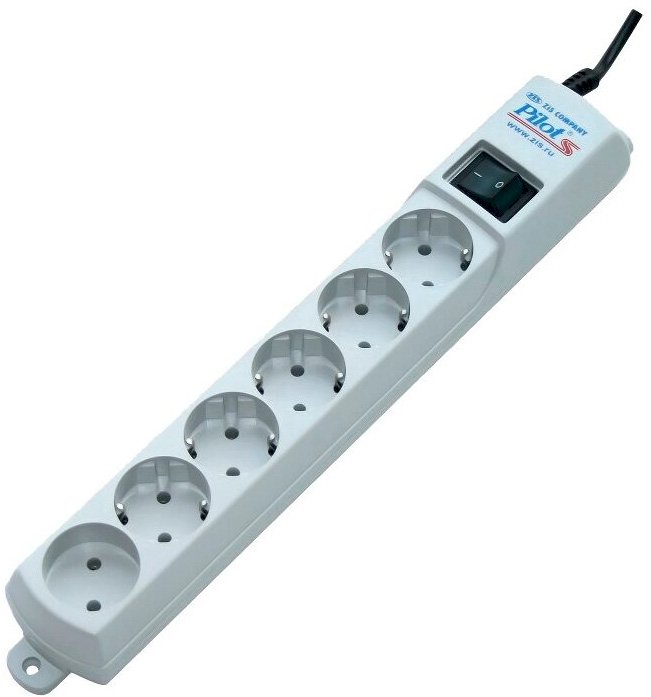 Сетевой фильтр PILOT-S, 6 розеток, 5 метров, 10А, 80 Дж, белый