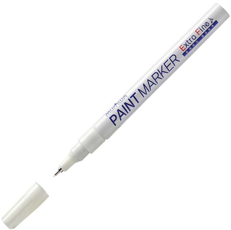 Маркер лаковый MunHwa Extra Fine Paint Marker имеет игольчатый наконечник. Толщина линии письма 1 мм. Цвет чернил белый. Подходит для складской  маркировки, несмываемый. Широко используется на производстве и в промышленности. Чернила устойчивы к воздействию солнечного света, повышенной влажности, перепадам температур. Имеет алюминиевый корпус.