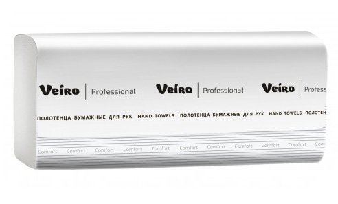 Полотенца бумажные Veiro Professional Lite, 22,5х20,5 cм, Z-сложения, 1-слойные, 250 листов, переработанное сырье