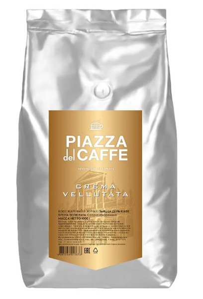 Кофе в зернах Piazza del CaffeE Crema Vellutata имеет среднюю степень обжарки. Обладает мягким вкусом. После помола может быть приготовлен в кофемашине или турке. Вакуумная упаковка оснащена клапаном для защиты от загрязнения и влаги, сохранения вкусовых свойств и аромата зерен. В упаковке 1 кг. В транспортной коробке 6 упаковок.