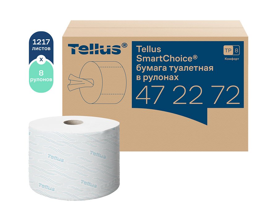 Туалетная бумага Tellus СмартВан идеально подходит для туалетных комнат в высокой проходимостью. Имеет тиснение в виде листочка для дополнительной мягкости. Используется совместно с диспенсером систумы Т8. Полистовая подача обеспечивает гигиеничное успользование, позволяет уменьшить расход бумаги на 40% по сравнению с бумагой в больших рулонах без перфорации. Втулка легко вынимается, обеспечивает быструю и простую перезаправку диспенсера, экономит время на обслуживании. В рулоне 1217 листов. Размер листа 17х13,2 см. Цвет белый. В упаковке 8 рулонов.