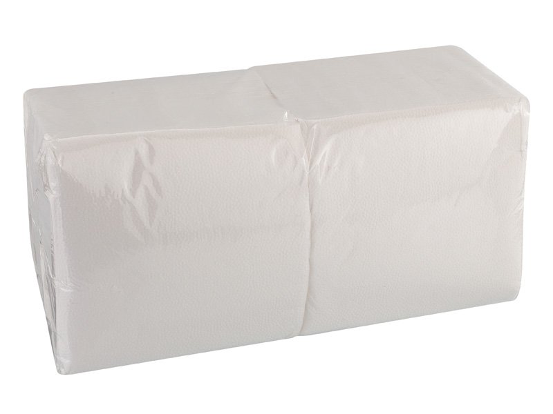 Салфетки бумажные однослойные, белого цвета служат для ежедневной сервировки стола, декорирования блюд. Бумажные салфетки могут быть использованы также в целях личной гигиены. В упаковке 300 салфеток, размер 33 х 33 см.  В транспортной упаковке 9 штук.