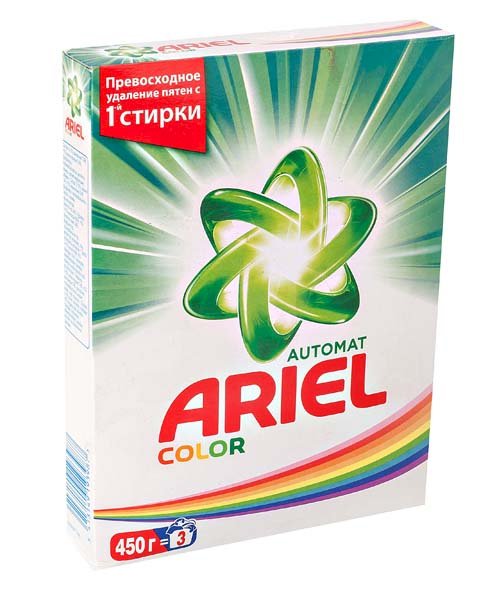 Стиральный порошок Ariel Color (Ариэль Колор) предназначен для стирки в стиральных машинах любого типа. Он эффективно отстирывает различные пятна. Порошок содержит особые ингредиенты, которые помогают сохранить цвета ткани во время стирки и придают свежесть вещам. Стиральный порошок отлично отстирывает даже в холодной воде, так как содержит специальные энзимы, которые начинают работать уже при низких температурах. Порошок содержит компоненты, помогающие защитить стиральную машину от накипи и известкового налета.<p>
Меры предосторожности: при попадании порошка в глаза промойте их водой.<p>
Состав: 5—15% анионные ПАВ, 5% неионогенные ПАВ, фосфонаты, поликарбоксилаты, мыло, цеолиты, энзимы, ароматизирующие добавки.<p>
Условия хранения: Храните стиральный порошок в недоступном для детей месте, отдельно от пищевых продуктов, защищая от прямых солнечных лучей, в сухом помещении при температуре не выше 35°С и относительной влажности не более 95%.<p>
Срок годности: 24 месяца