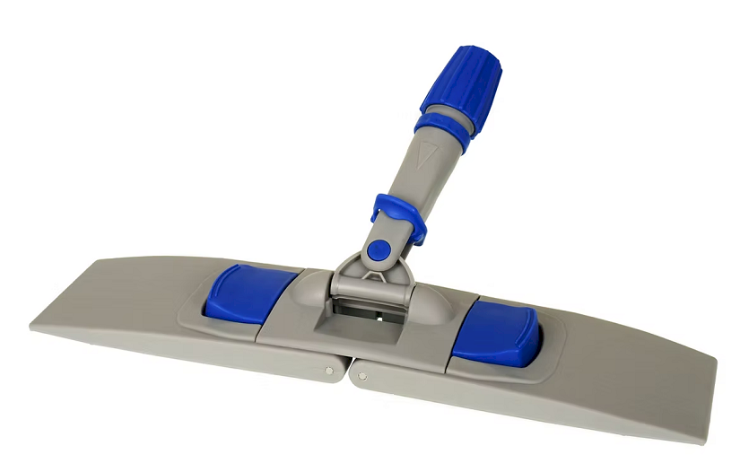 Держатель предназначен для удобного крепления МОП-насадок. Идеально подходит для профессионального клининга. Незаменим для мытья полов в офисах, магазинах, отелях, ресторанах, домах, квартирах и других местах, требующих частой и качественной уборки. Держатель изготовлен из высокопрочного пластика, устойчивого к ежедневным нагрузкам. Совместим с плоскими мопами для швабр с типом крепления "карман". Оснащен двумя педалями для удобного складывания. Подходит для большинства моделей рукояток. Поворотный шарнир обеспечивает маневренность держателя, позволяя мыть горизонтальные и вертикальные поверхности: стены, потолки, ступени лестниц. Удобен для уборки под мебелью и витринами. Большая рабочая поверхность держателя равномерно прилегает к полу, обеспечивает быструю и эффективную уборку.