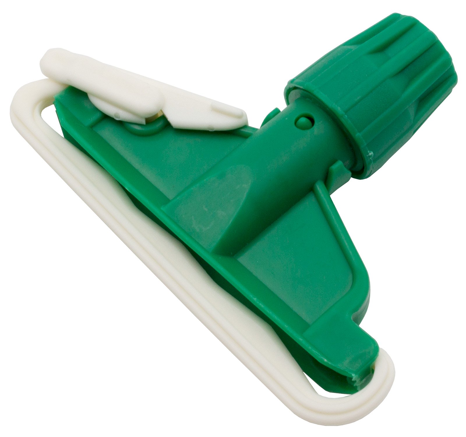 Зажим для мопа кентукки Optiline применяется для фиксации мопа кентукки. Выполнен из противоударного пластика зеленого цвета, устойчив к агрессивным моющим средствам. Предназначен для проведения влажной уборки внутренних помещений. Подходит для рукояток с фиксаторным креплением. Поставляется в индивидуальном прозрачном пакете.