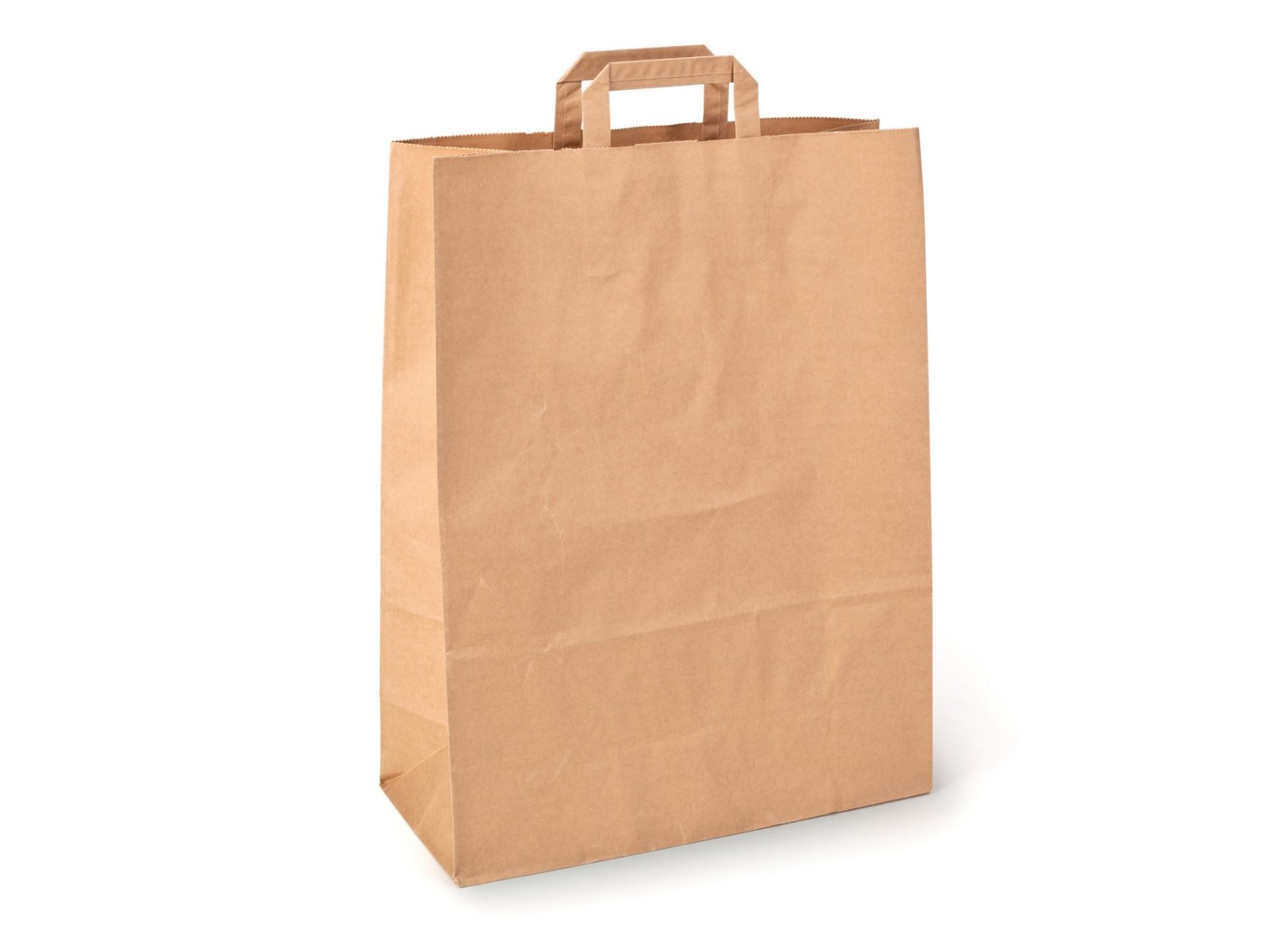 Бумажный крафт пакет-сумка с плоскими ручками отлично подходит для пищевых продуктов и бытовых товаров. Благодаря плотной бумаге 80 г/м2, пакет обладает высокой прочностью и отлично держит форму. Размер пакета 35х45 см, ширина бокового фальца 15 см. В упаковке 200 штук.