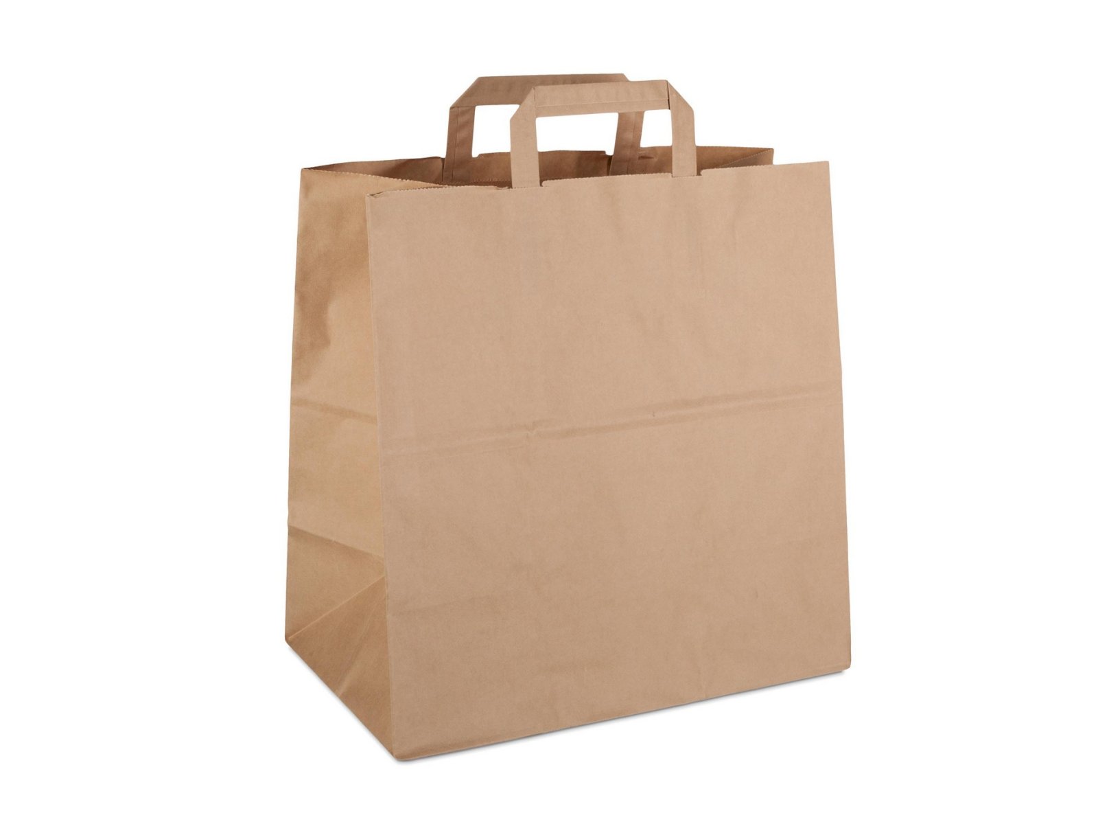 Бумажный крафт пакет-сумка с плоскими ручками отлично подходит для пищевых продуктов и бытовых товаров. Благодаря плотной бумаге 80 г/м2, пакет обладает высокой прочностью и отлично держит форму. Размер пакета 32х32 см, ширина бокового фальца 18 см. В упаковке 200 штук.