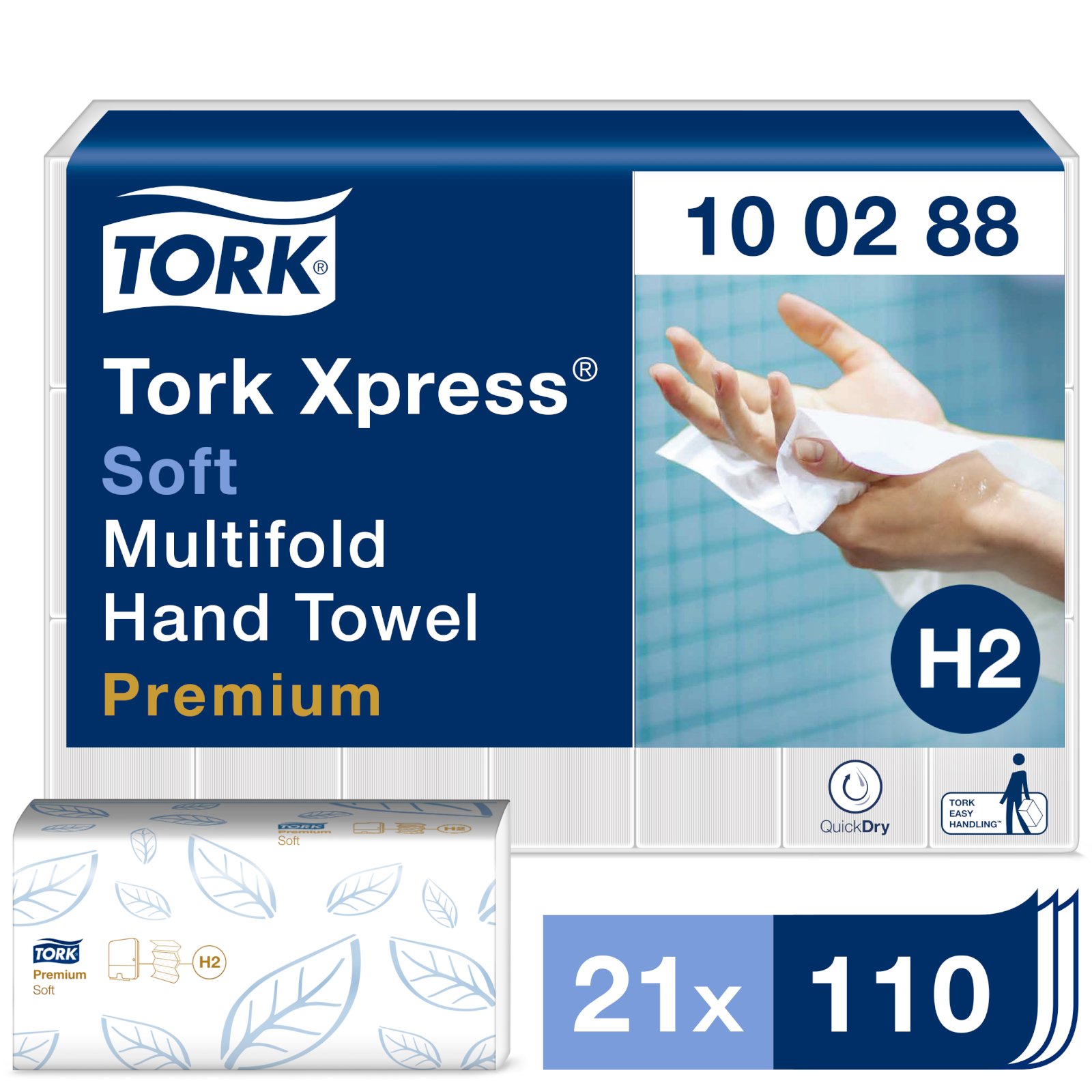 Полотенца бумажные листовые Tork Premium 2-слойные М-сложения 110 листов в упаковке - фото №1