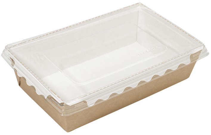 Салатник с прозрачной крышкой Оригамо 800 мл, 207х127х55 мм, крафт, 200 штук