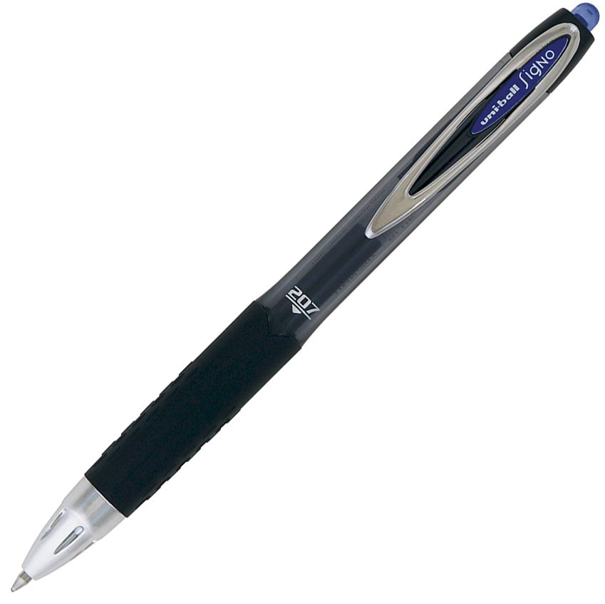 Ручка гелевая автоматическая Uni Signo UMN-207 выполнена из тонированного пластика с прорезиненной ребристой зоной захвата. Обеспечивает прочное противоскользящее удержание корпуса, снимает напряжение руки при длительном использовании ручки. Уникальный пишущий узел предотвращает поверждение бумаги, позволяет писать под острым углом. Диаметр пишущего узла 0,7 мм. Толщина линии письма 0,4 мм. Чернила синего цвета устойчивы к выцветанию и влаге. В цветной картонной коробке 12 штук.