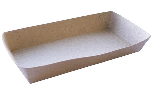 Лоток для хот-дога Оригамо может использоваться для хранения, транспортировки и в качестве тарелки. Практичный и удобный в использовании. Изготовлен из крафтового картона плотностью 275 г/кв.м. без ламинации. Размер 180х80х30 мм. В упаковке 220 штук.