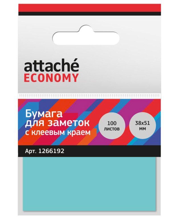 Блок самоклеящийся Economy 38х51 мм, неоново-синий, 100 листов