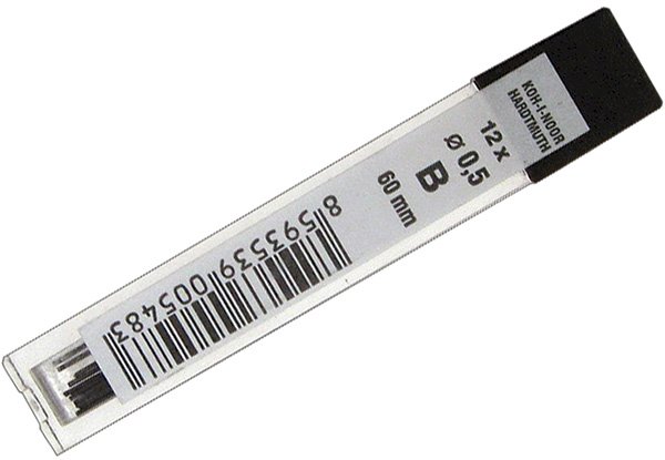 Грифели запасные Koh-I-Noor для механического карандаша. Диаметр грифеля - 0,5 мм, твердость - НВ, длина стержня - 60 мм, в упаковке 12 штук.