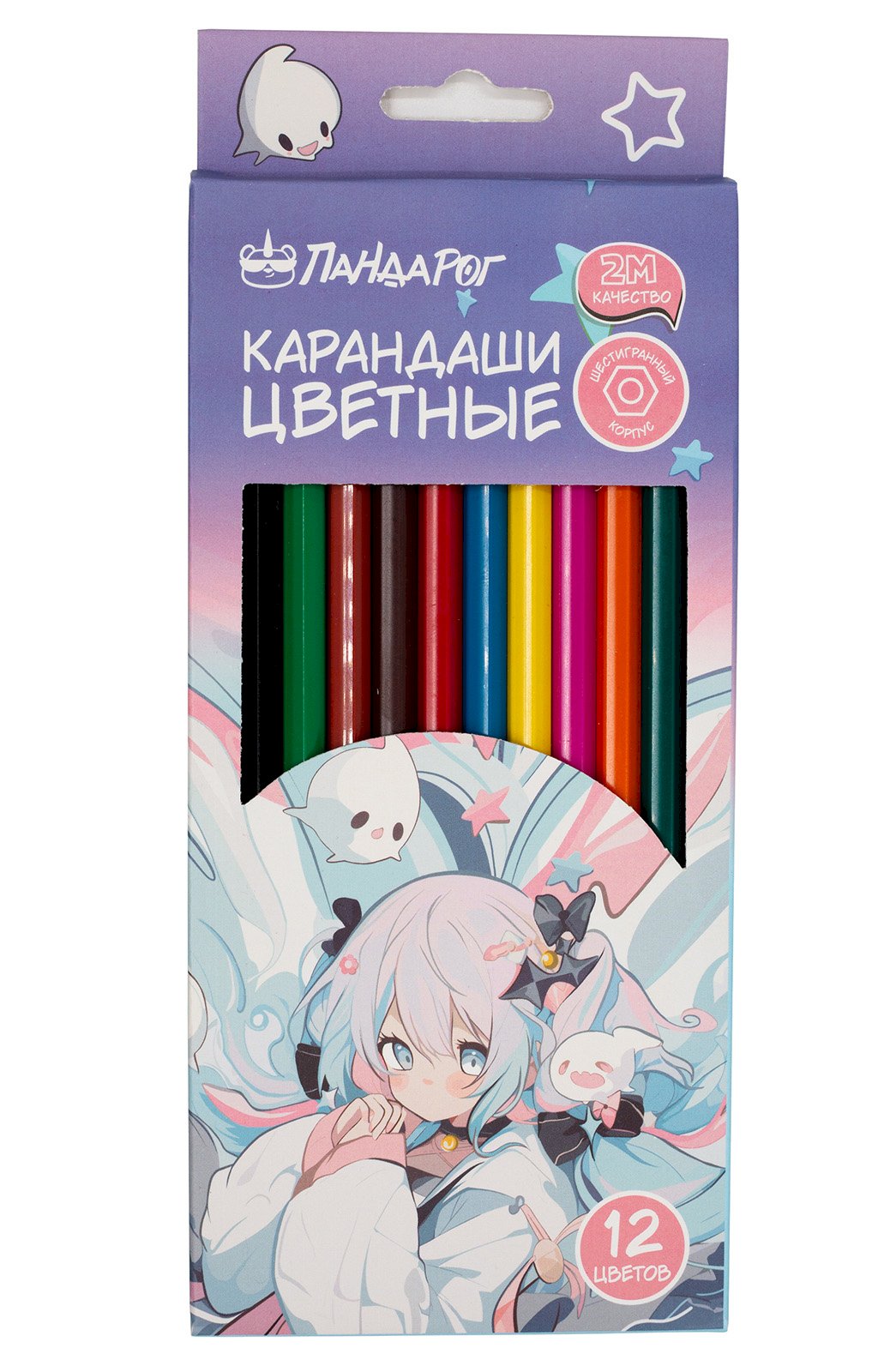 Карандаши цветные ПандаРог Anime Girl, 12  цветов, пластиковые, шестигранные