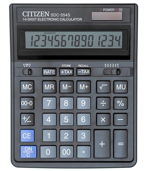 Калькулятор настольный Citizen SDC-554S, 14 разрядов, двойное питание, черный