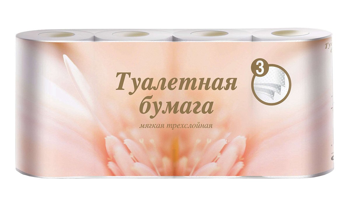 Туалетная бумага 3-слойная, белая, 20 метров, 8 рулонов в упаковке