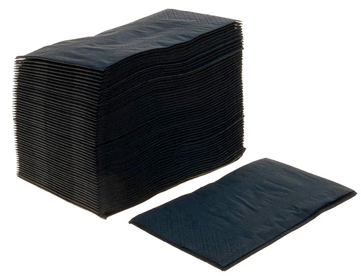 Салфетки бумажные двухслойные используются для сервировки стола и личной гигиены. Выполнены из целлюлозы. Прекрасно впитывают влагу, мягкие, устойчивые к разрыву во влажном состоянии. Размер 33х33 см. Цвет черный. В упаковке 200 листов. В транспортной упаковке 9 пачек.