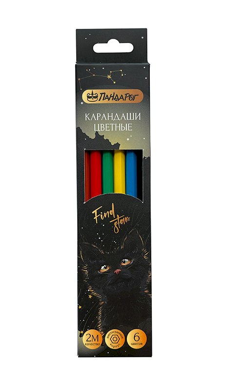 Карандаши цветные ПандаРог Mystery cat, 6 цветов, пластиковые,  шестигранные
