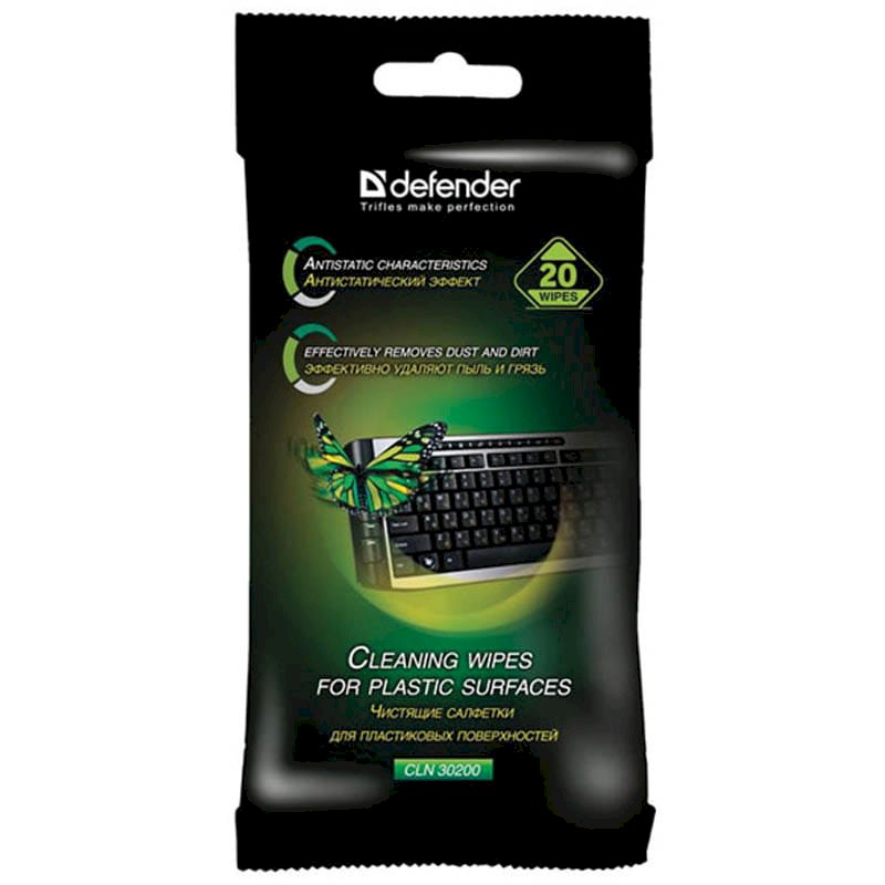 Салфетки чистящие влажные Defender, для поверхностей, в мягкой упаковке, 20 штук