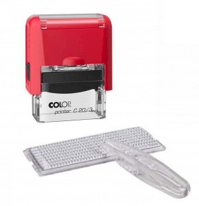 Штамп самонаборный Colop Printer C20/3-Set Compact предназначен для создания индивидуальных оттисков с персональным текстом. Компактная модель с размером оттиска 38х14 мм позволяет разместить до 3 строк текста высотой шрифта от 2,2 до 3,1 мм. Автоматический механизм обеспечивает четкие и ровные отпечатки без дополнительного использования штемпельной подушки.

Самонаборная конструкция позволяет легко создать нужный текст с помощью входящего в комплект набора букв, цифр и символов. Резиновые литеры надежно фиксируются в специальных направляющих, обеспечивая точное позиционирование каждого символа. Замена текста производится быстро с помощью специального пинцета.

Встроенная штемпельная подушка с красными чернилами рассчитана на тысячи качественных оттисков. При необходимости подушку можно заменить или дозаправить специальными чернилами. Эргономичный пластиковый корпус красного цвета удобно лежит в руке, обеспечивает комфортное использование.

Штамп подходит для маркировки документов, проставления дат, адресов, подписей и другой служебной информации. Используется в офисах, на предприятиях, в учебных заведениях и государственных учреждениях. Компактные размеры позволяют легко транспортировать штамп и использовать в любых условиях.

Комплектация: штамп с встроенной подушкой, набор букв и цифр, пинцет для установки литер, инструкция по эксплуатации.

Произведено в Австрии. Срок службы не ограничен при правильном использовании и своевременной замене расходных материалов.