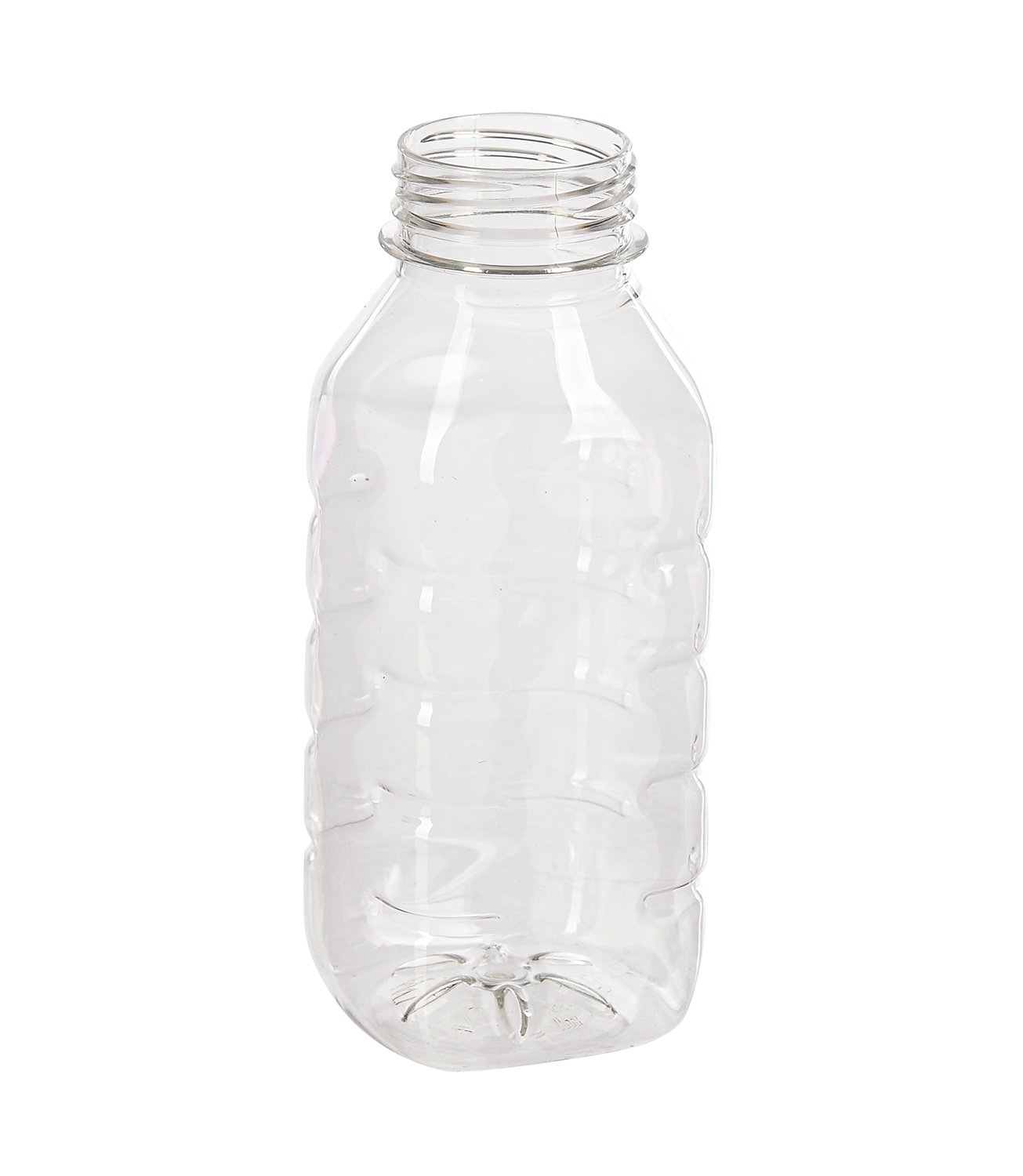 Бутылка без крышки, 330 мл, квадратная с ребрами, широкое горло 38 мм, прозрачная, 150 штук