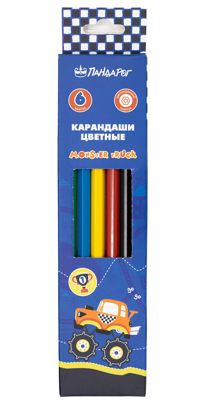 Карандаши цветные ПандаРог Гонка, 6 цветов, пластиковые, шестигранные
