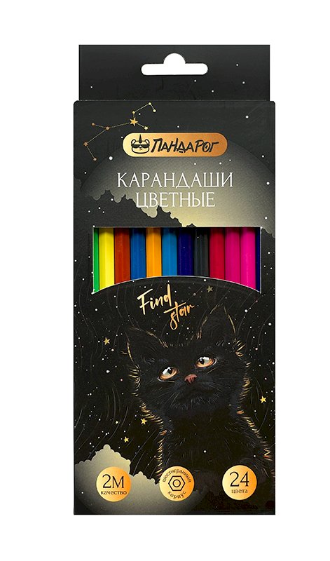 Карандаши цветные ПандаРог Mystery cat, 24 цвета, пластиковые, шестигранные