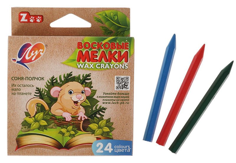Восковые мелки Луч ZOO, шестигранные, 24 цвета