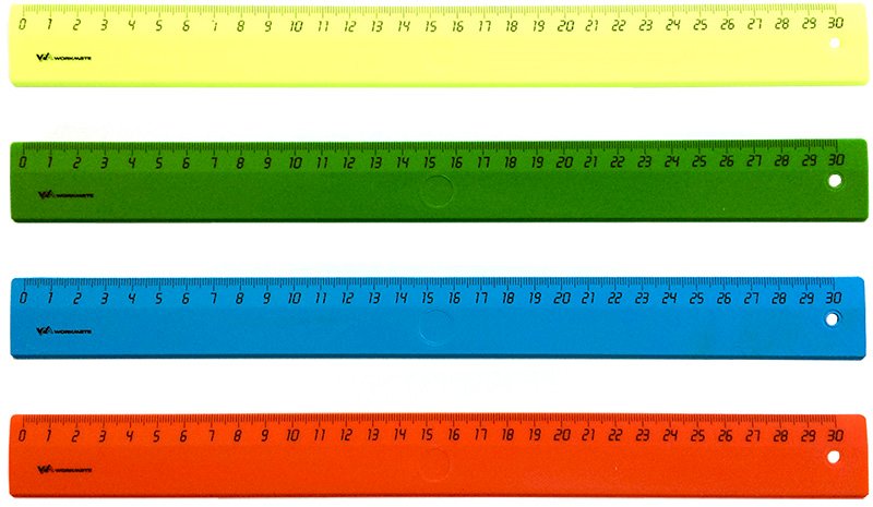 Линейка Workmate выполнена из прочного пластика. Шкала четкая, длина разметки 30 см. Имеет безопасные закругленные края.  Предназначена для чертежно-измерительных работ. Яркие флуоресцентные цвета создают контраст с бумажной поверхностью.